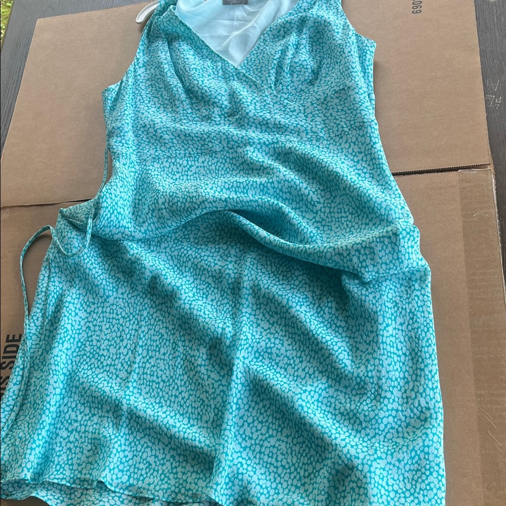 Ann Taylor Aqua Teal Printed Midi Slip Dress